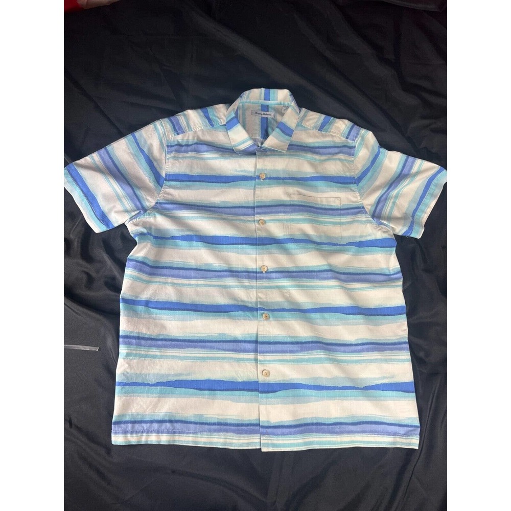 Tommy Bahama Blueish Stripped Island Zone, XXL Short Sleeve